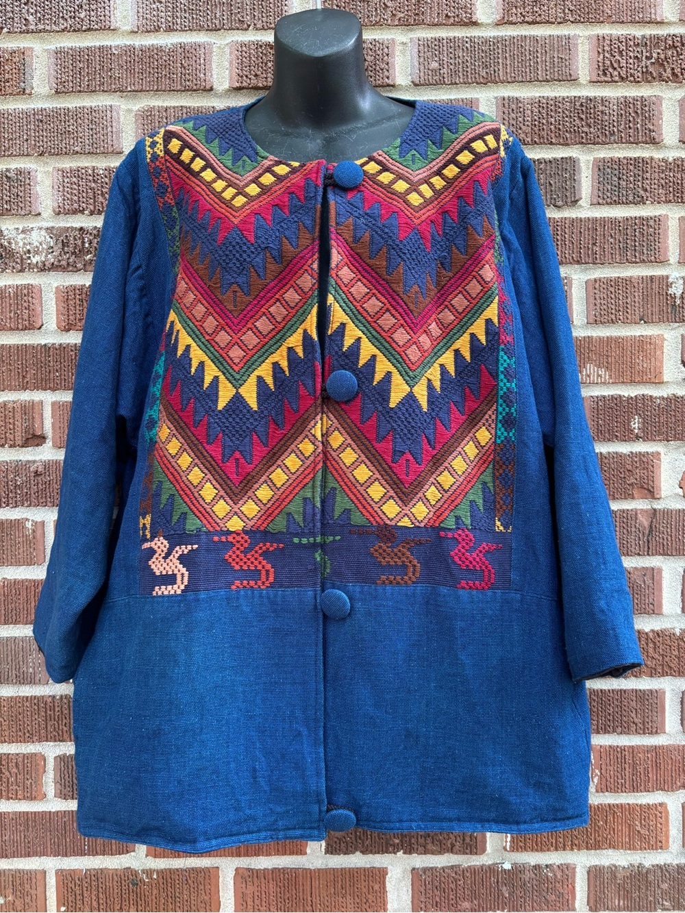 Guatemaya Women’s XL Woven Cotton Handmade Boho lined Pockets Jacket Seahorse - Picture 1 of 9